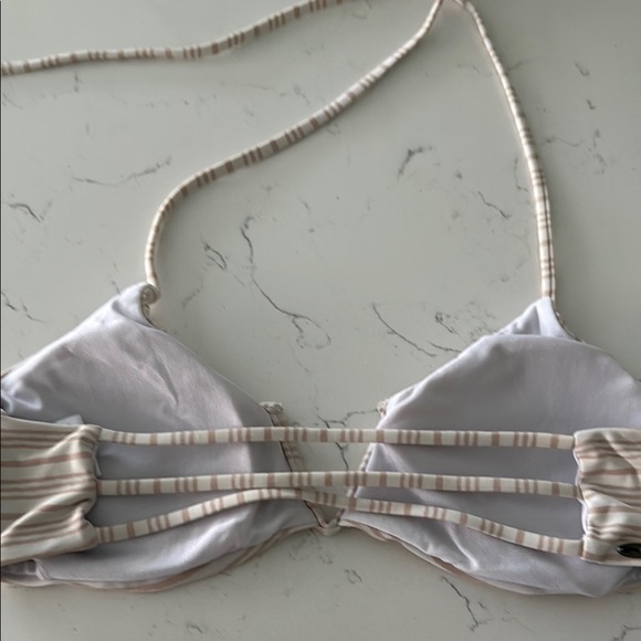 O’Neill white beige tan 2pc Striped Bikini Set top bottom S M swimsuit swimwear - Picture 8 of 8